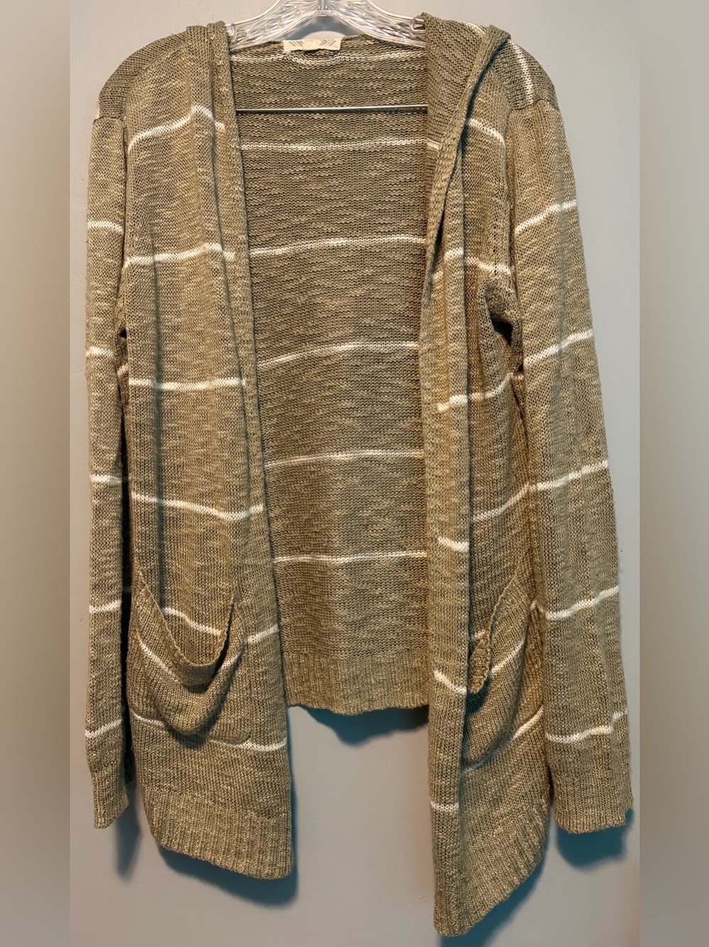 Pink Rose Olive Beige Striped Open-Front Cardigan
